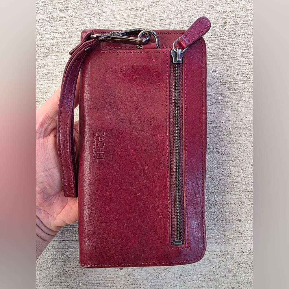 Rachel Rachel Roy Genuine Leather Wristlet Wallet Burgundy Zip Around Clutch